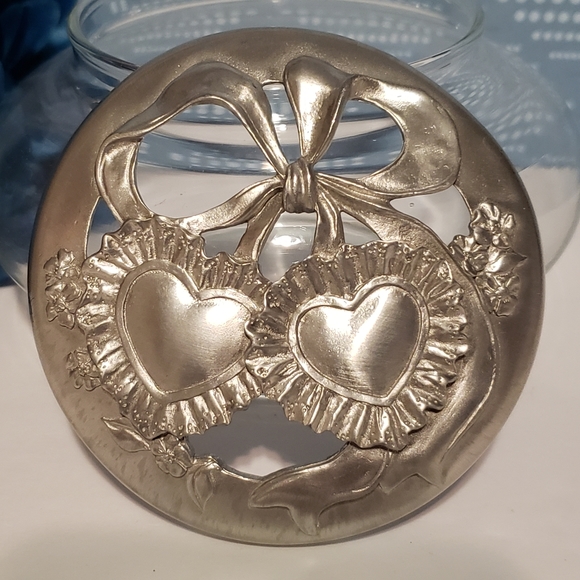 Vintage Potpourri Glass Pewter Dish Ribbon Heart Lid Seagull Pewter Canada 1991 - Picture 4 of 6